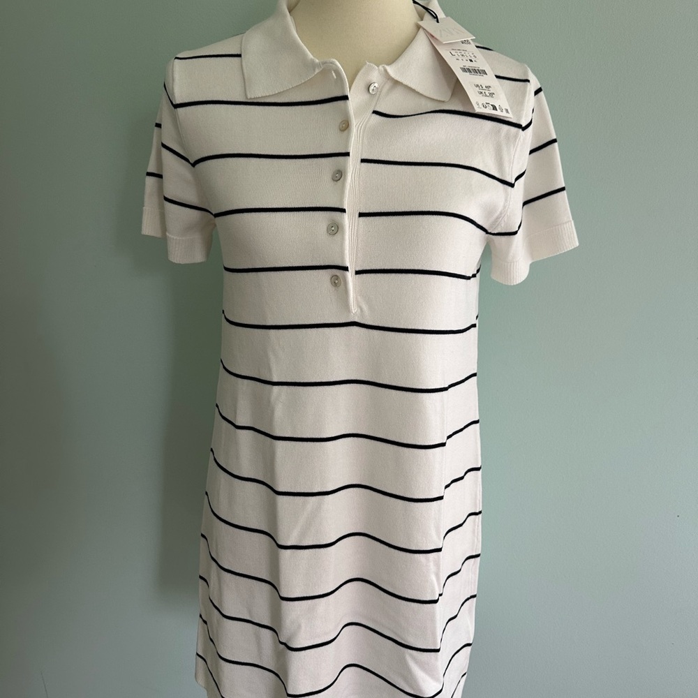 Zara White and Black Striped Mini Dress
